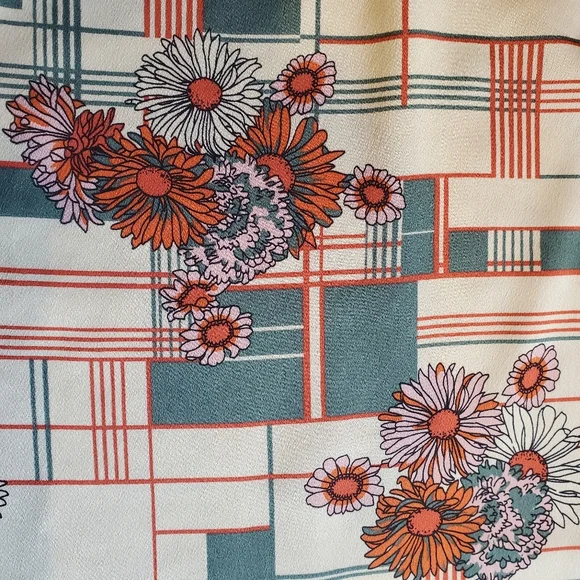 Modcloth Twice The Delight Silky Cream+Orange+Green Buttondown Blouse - Picture 3 of 8